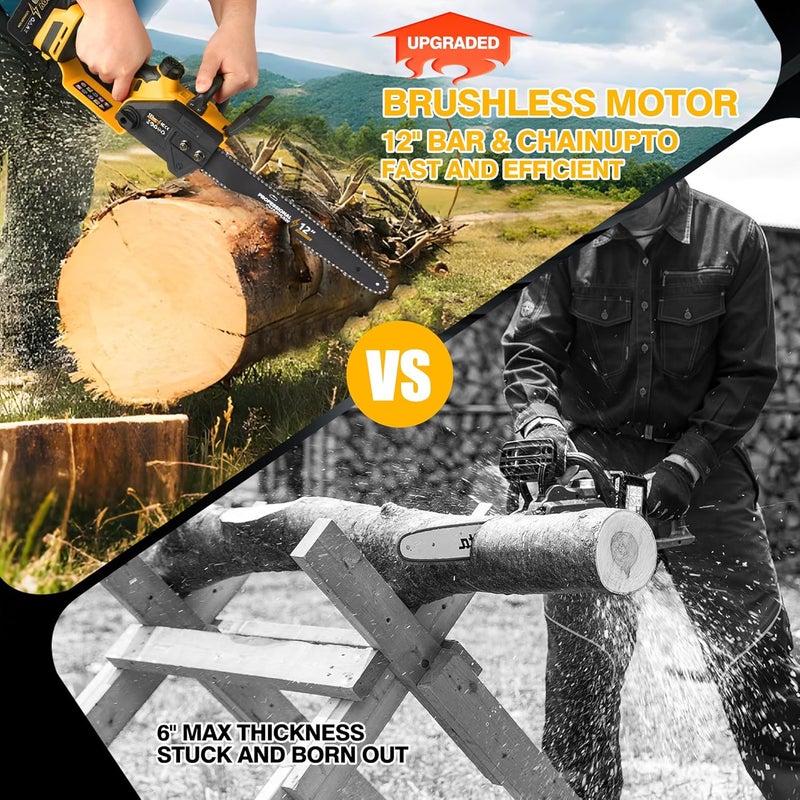FXAFXA 12" Electric Chainsaw Cordless, 20V Battery Powered Cordless Chain Saw, Chainsaw with 2 x 4.0Ah Lithium ion Battery and Charger for Wood Cutting, Tree Trimming and Branch Pruning - Image 3